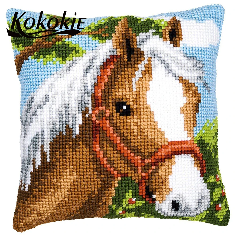 

handicraft throw pillowcase cotton fabric Needlework kits animal pattern cross stitch kits Embroidery yarn pillow kit 3d mat set