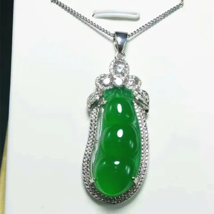 2019 новый набор серебра S925 натуральный зеленый медулла листья бобов подвеска
