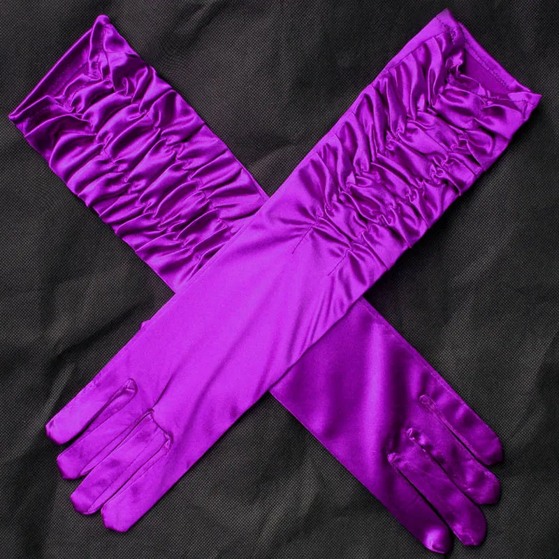 Purple Сексуальные тонкие эластичные женские Профессиональный для ночного клуба танцевальные привлекательные перчатки женские длинные кружевные плиссированные платья аксессуары Перчатки B97 - Цвет: Purple