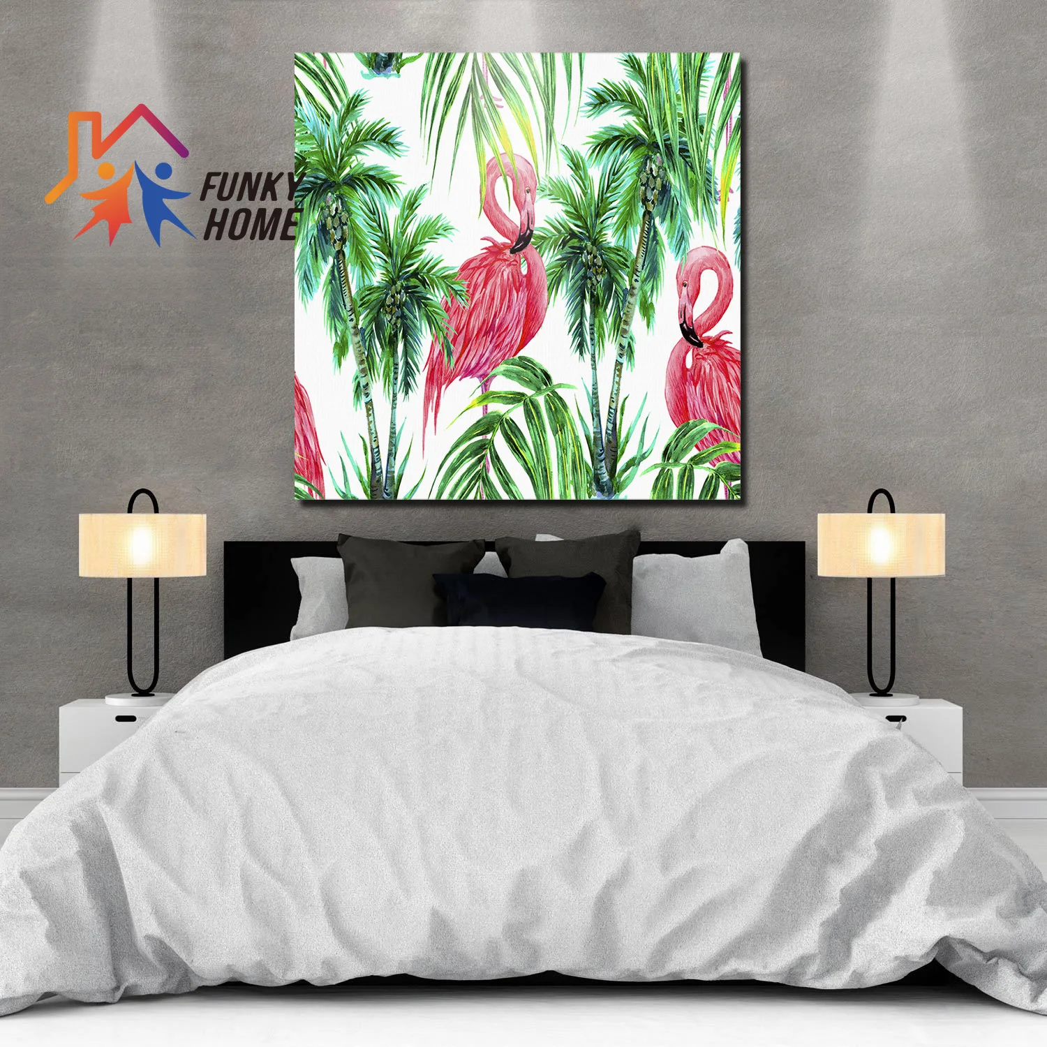 Funkyhome Canvas Painting Watercolor Pink Flamingos Framed Wall Art Bedroom Living Room Modern Home Decoration | Дом и сад
