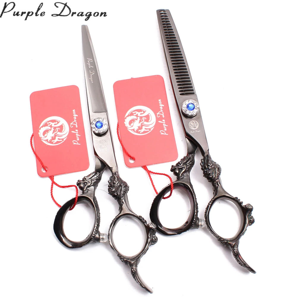 

Парикмахерские ножницы 440C 9004 #6 "с черным фиолетовым драконом, набор для стрижки, ножницы для филировки, профессиональные ножницы для волос