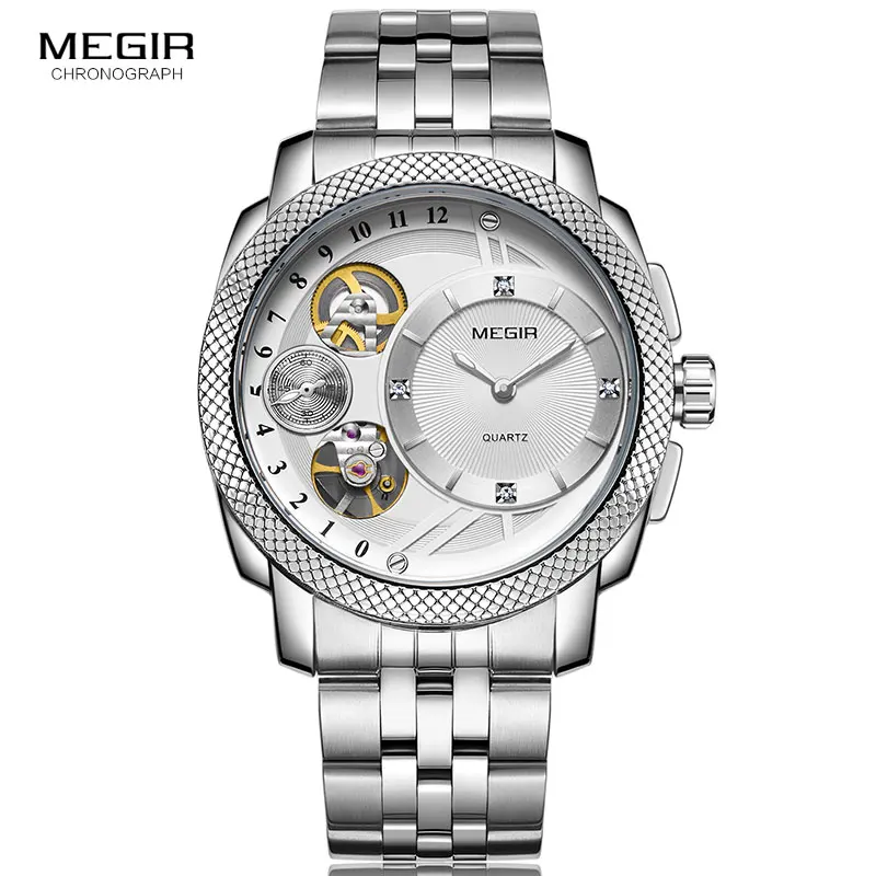 MS2091G-White MEGIR мужские стальные кварцевые наручные часы модные водонепроницаемые часы Relojes Декоративные механические часы мужские 2091G-7 - Цвет: MS2091G-White