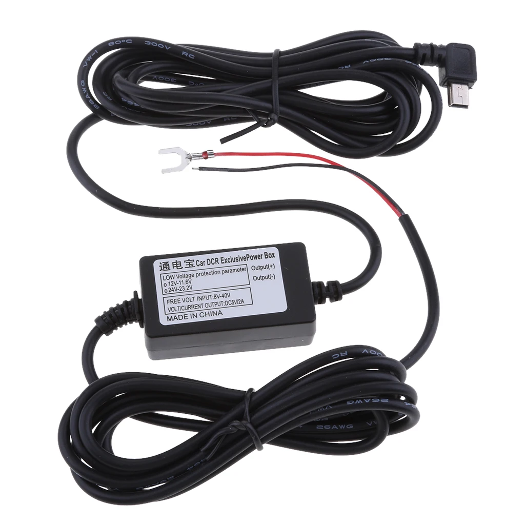 Car Dash Cam Hardwire Kits 8/36V to 5V 3A with Mini USB Left Head Power Adapter Cable