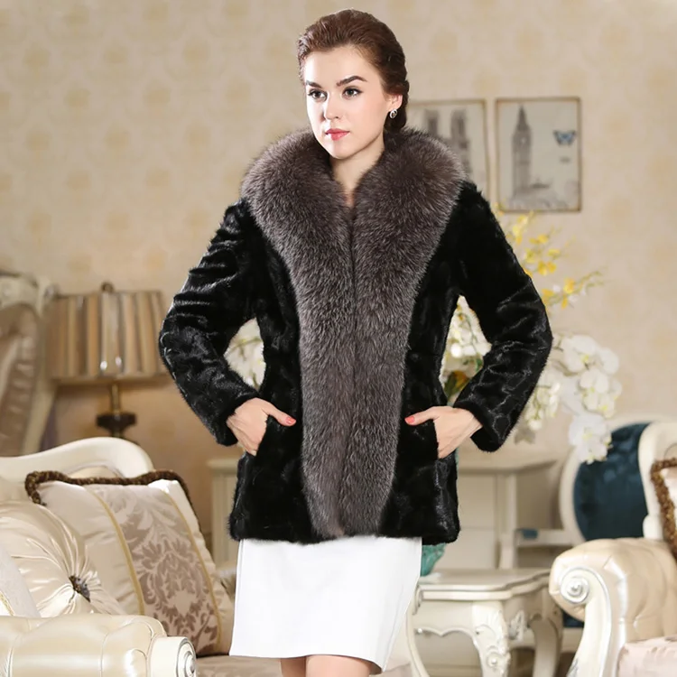 

2018 Plus size Faux mink fur women's long design slim fur coat plus cotton
