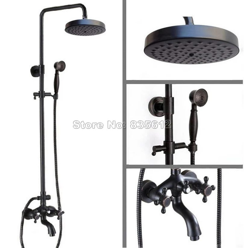 

Black Oil Rubbed Bronze Rain Shower Faucet Set with Handheld Shower & Bathroom Wall Mounted Tub Dual Handles Mixer Taps Wrs456