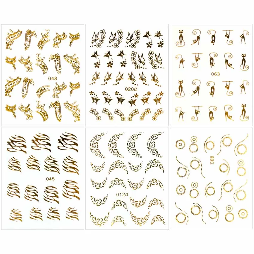 30 шт./компл. наклейки для ногтей золотые и серебряные Переводные картинки в виде