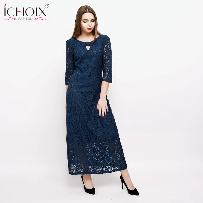 Женское осеннее кружевное платье большого размера зимнее облегающее длинное