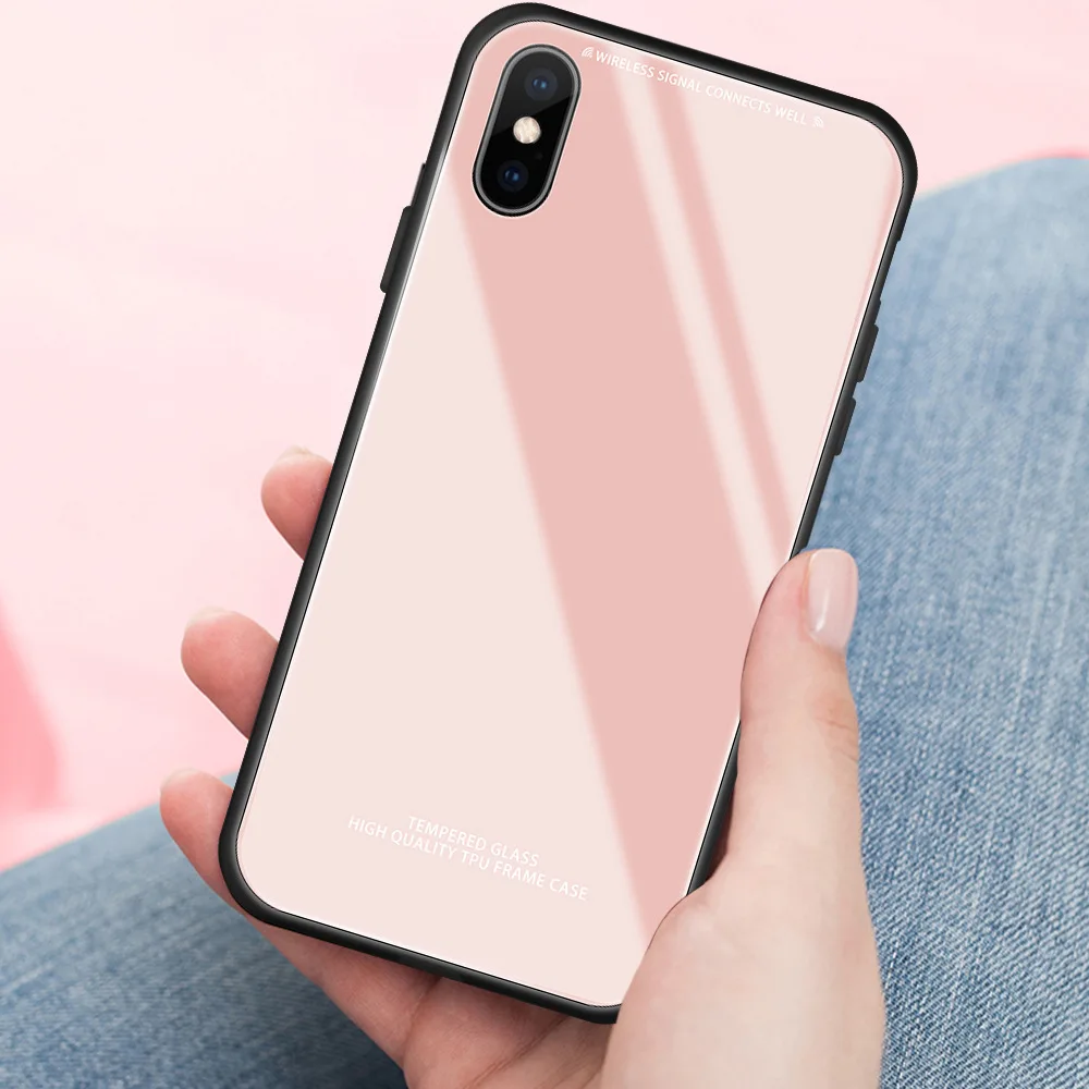 Роскошное однотонное закаленное стекло для iPhone XS XSMax XR I8 I8 Plus ударопрочный чехол для i6 i6s i6s Plus Coque