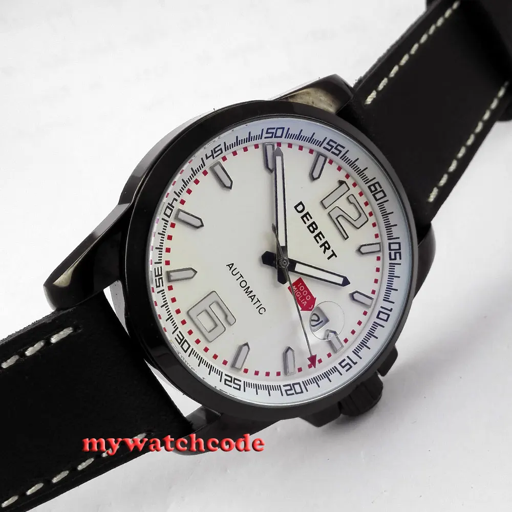 

44mm Debert white dial date window black PVD automatic movementmens watch D12