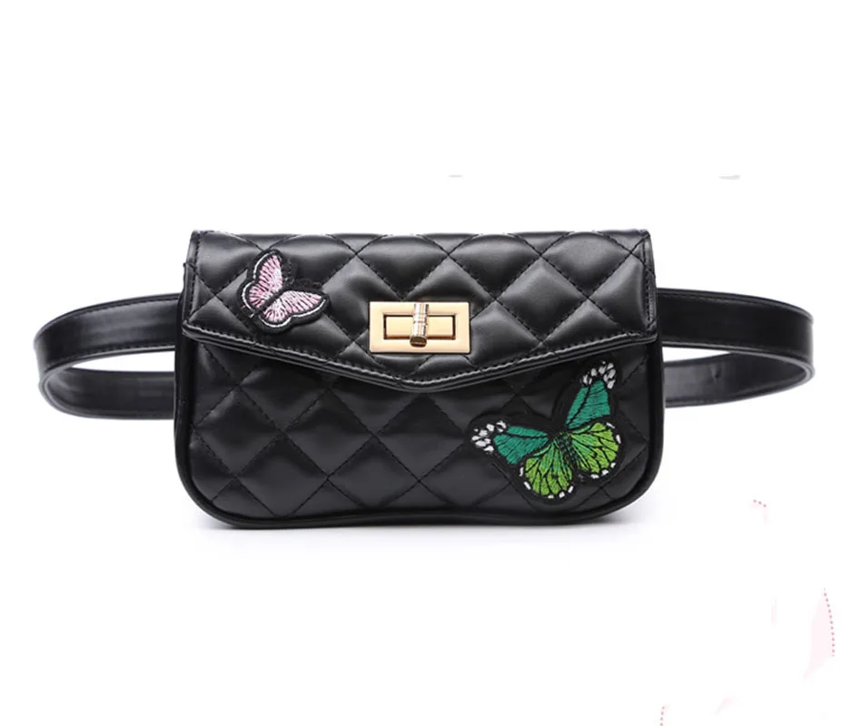 Women Waist Bag Butterfly Embroidered Belt High Quality PU Leather Fanny Pack Hip Bum for Cell Phone Purse celula | Багаж и сумки