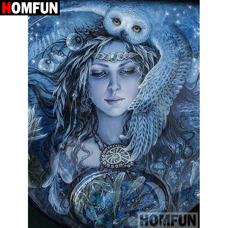 Алмазная живопись HOMFUN Девочка Сова полное квадратное/Круглое украшение для стен