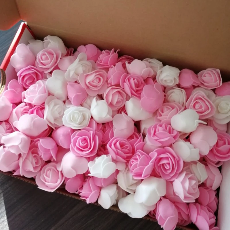 

3cm PE Foam Artificial Flower Decorative Teddy Bear Rose Bouquet For Home Wedding Flowers Decoration Wreath Fake Flower 100pcs