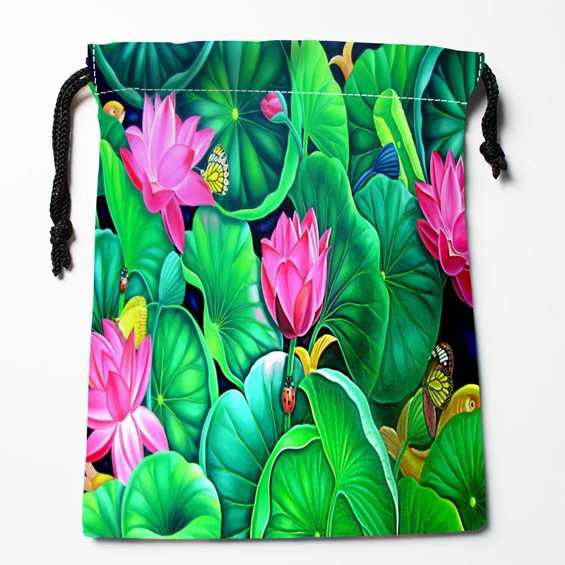 Лучшие Lotuses Рисованные Сумки на шнурке на заказ для хранения напечатанные приемные сумки компрессионные сумки размер 18X22 см сумки для хранения - Цвет: Синий