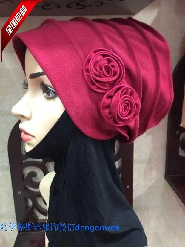 

Hui new Turban Hat Scarf hijab bedding slip two flower boutique fashion cap