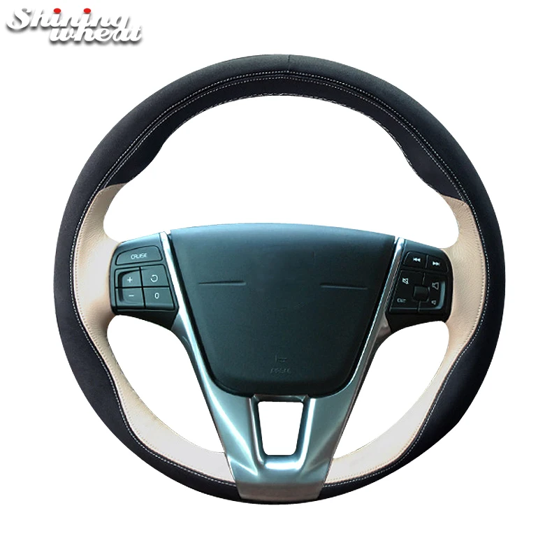 

Hand Sew Black Beige Leather Car Steering Wheel Cover for Volvo S60 V40 V60 V70 2014 XC60