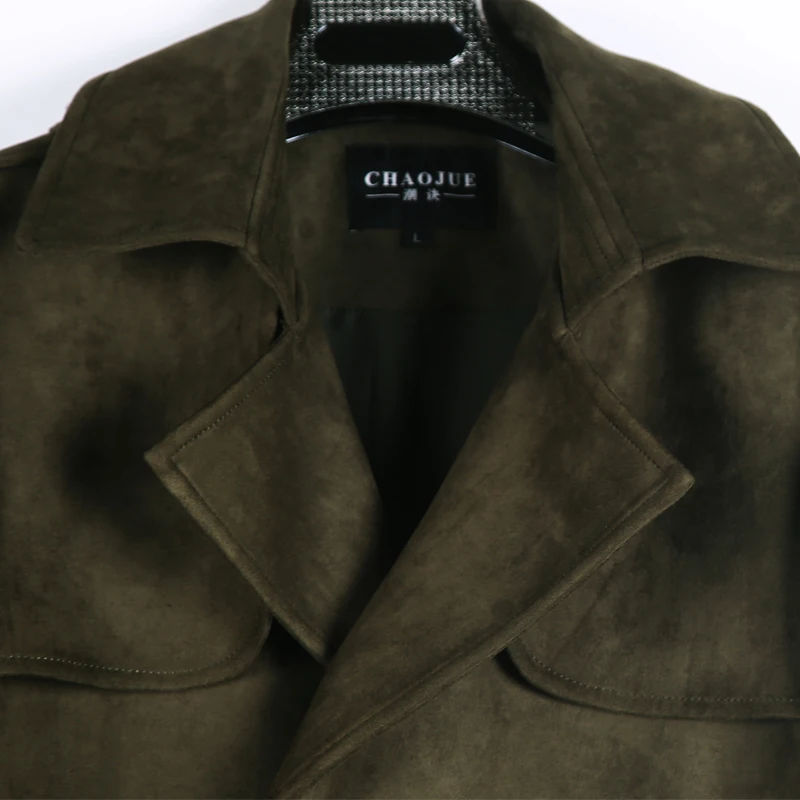 CHAOJUE искусственный длинный замшевый Тренч для мужчин Англия Slim Fit плюс Размер 6XL пальто модное армейское зеленое пальто