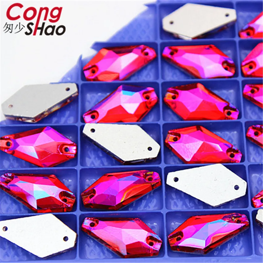 Cong Shao 50 шт. 11*20 мм AB красочные плоские стеклянные шестигранные стразы камни и