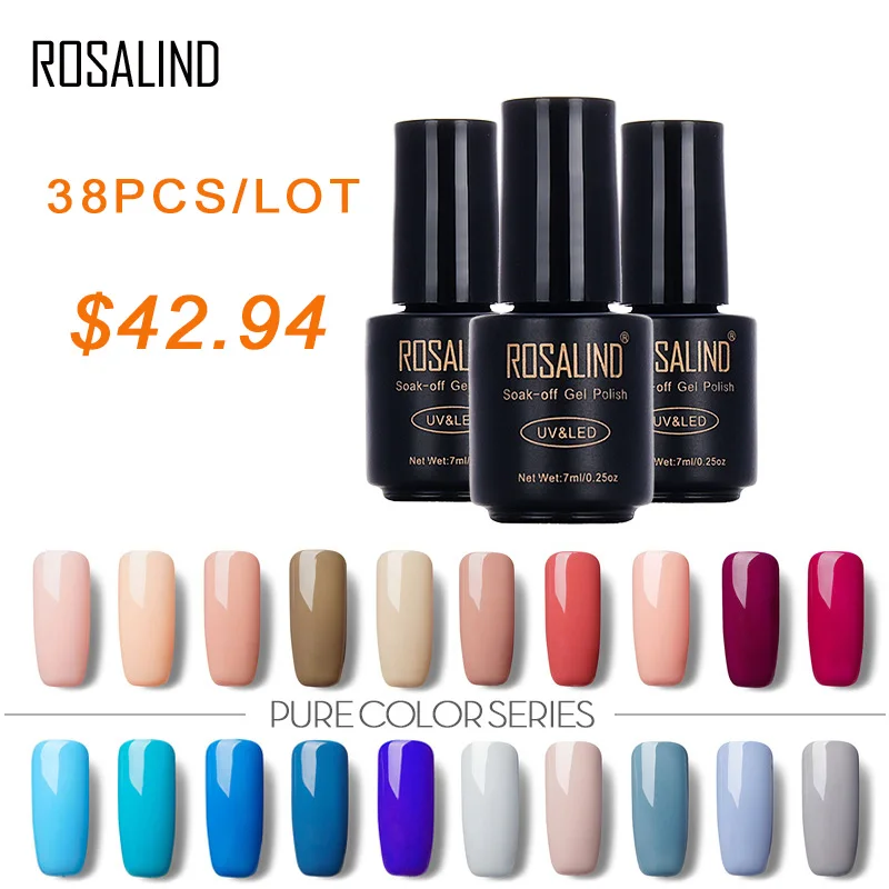ROSALIND 7 мл 38 шт./лот чистый цвет отмачиваемый Гель лак для ногтей художественный Vogue