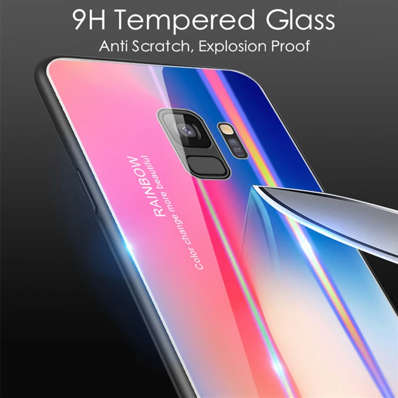 Aojun Новый Красочный закаленное Стекло чехол для телефона samsung Galaxy S9 плюс градиент