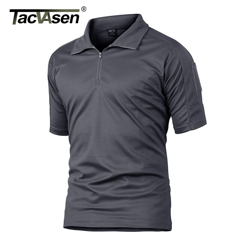 

TACVASEN Summer Short Sleeve Quick Dry Polos T-shirts Men's Military Tactical Combat Tee Shirts Team Work Hiking Sport Golf Tops