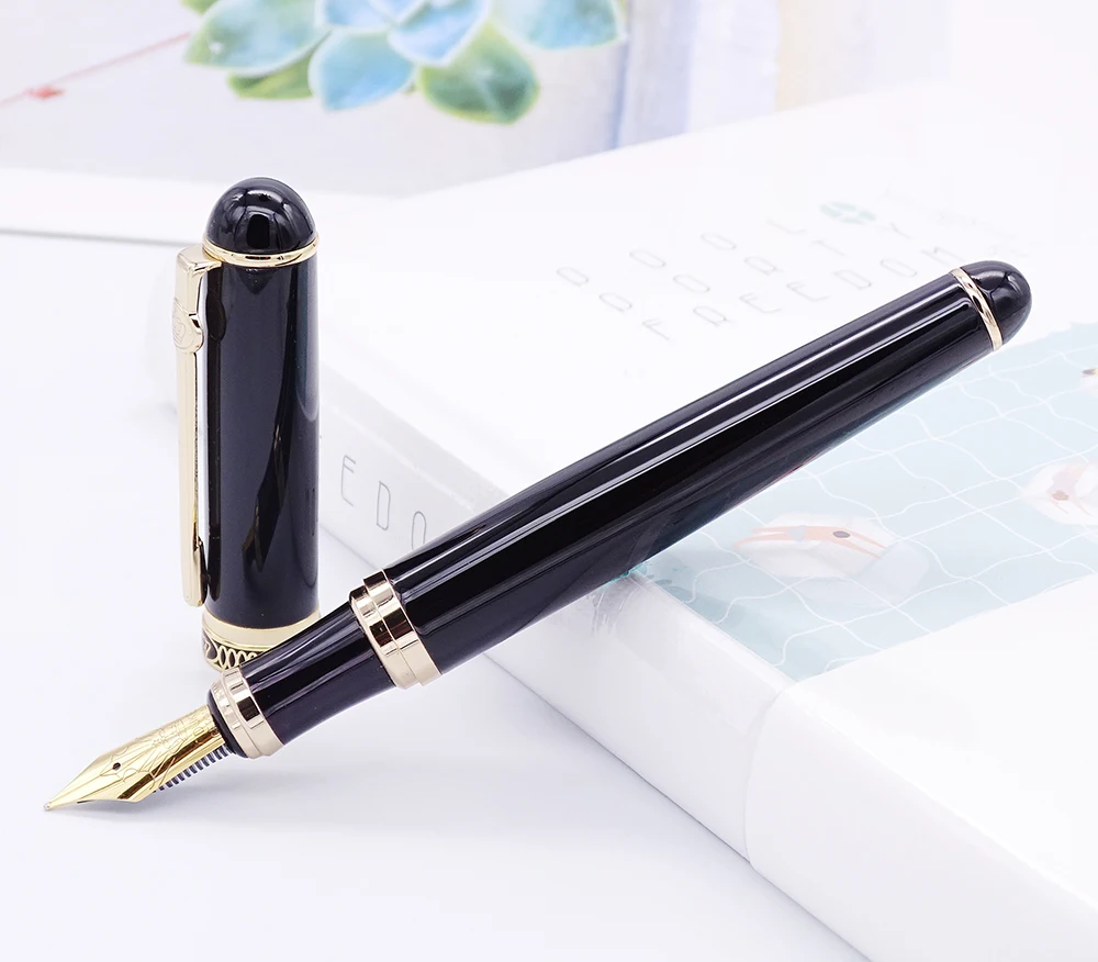 

Duke D2 Classic Fountain Pen Black Barrel & Gold Clip Advanced Writing Pen Business Office Home Supplies