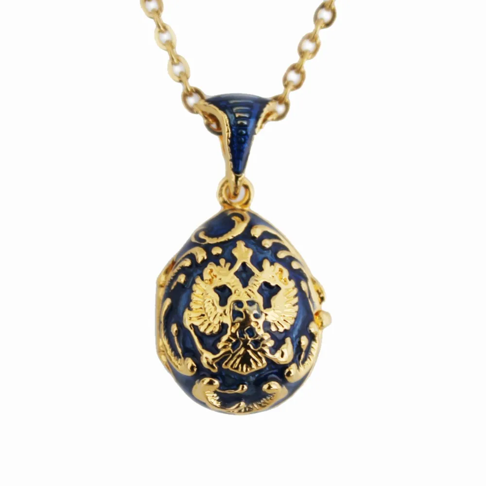 

YAFFIL Women Brass Vintage Egg Pendant Eagle Design Enamel Handmade Jewelry Crystal Necklace Gift To Women Girls Ladybird Inside