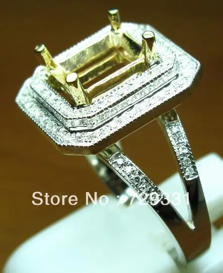 EMERALD 6*8MM SOLID 14K YELLOW GOLD NATURAL DIAMONDS WEDDING ENGAGEMENT SETTING SEMI RING MOUNT | Украшения и аксессуары