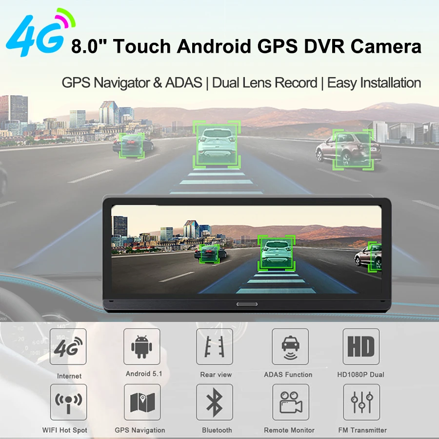 E-ACE E14 Автомобильные видеорегистраторы 4G Android 8,0 дюймов видеорегистратор 1080P видео рекордер gps навигация ADAS Dashcam с камерой заднего вида авто Dvr
