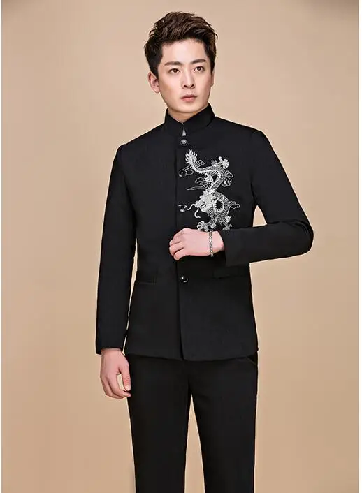 Китайский костюм туника с вышивкой и воротником стойкой мужской для сцены одежда