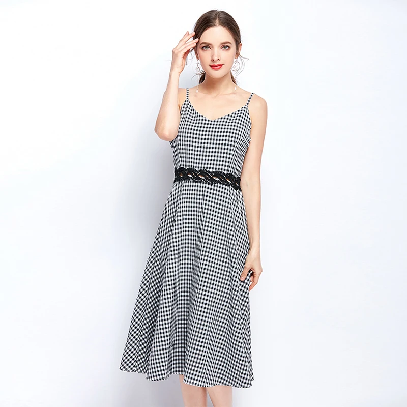Vintage Ladies Elegant Slim Dress Summer Women Maxi Female High Wasit V Collar Sexy Street Wear Plaid Zipper Party Dresses | Женская