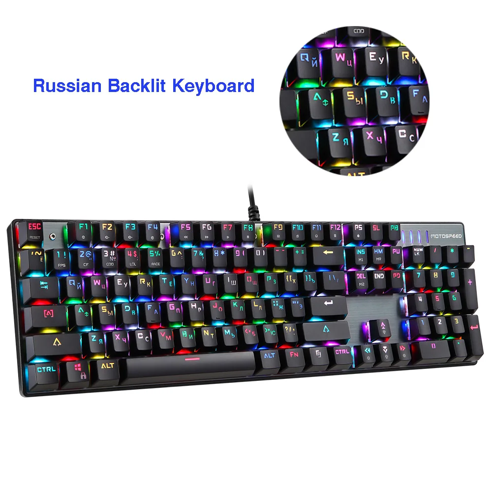 Motospeed CK104 игровая механическая клавиатура Русский Английский красный переключатель синий металлический проводной светодиодный с подсветкой RGB анти-привидение для геймера