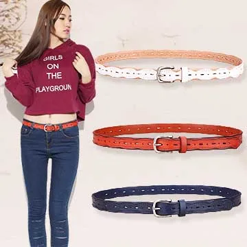 2021 New Style Korean Womens Belt Fashion Vintage Retro Cowskin Genuine Leather Thin Slim Waist Belt For Jeans/Pants / dress
