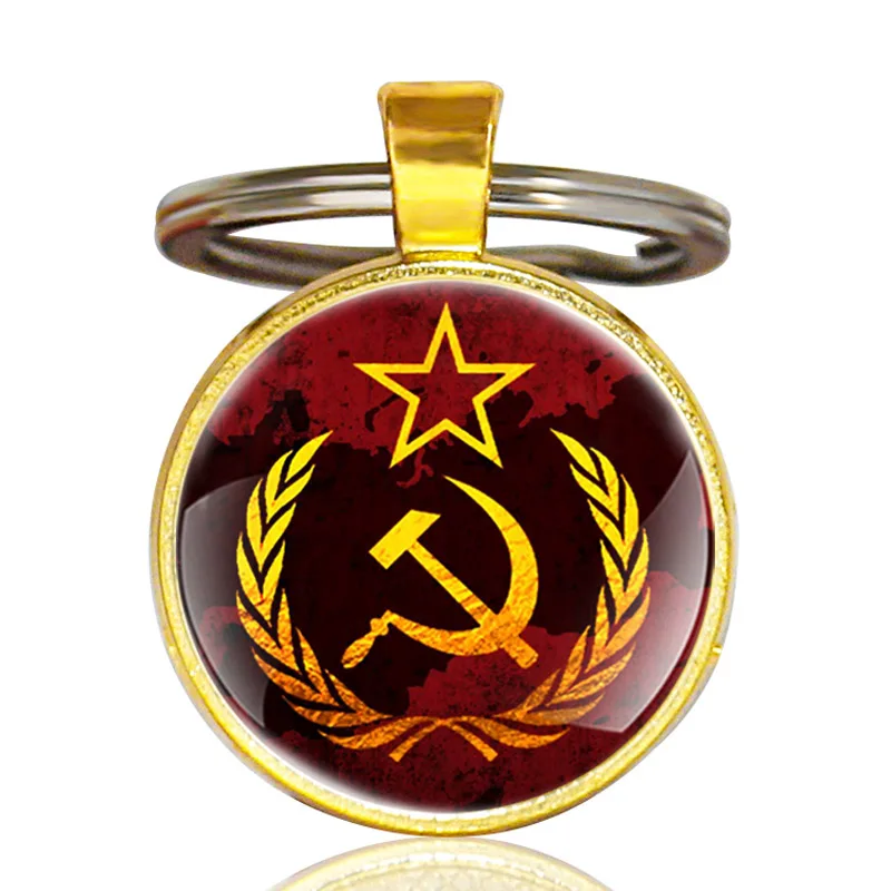 Gold Винтажные классические бронзовые цепочки для ключей из стекла и кабошона в советском стиле в стиле ретро для мужчин и женщин, кольца для ключей в виде молотка косы, антикварные ювелирные изделия, подарки - Цвет: Gold