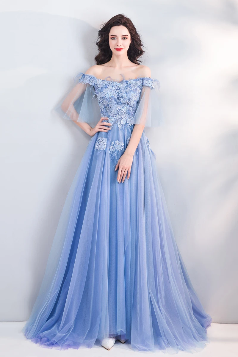Женское вечернее платье SSYFashion Элегантное синее кружевное в пол 2019|Вечерние