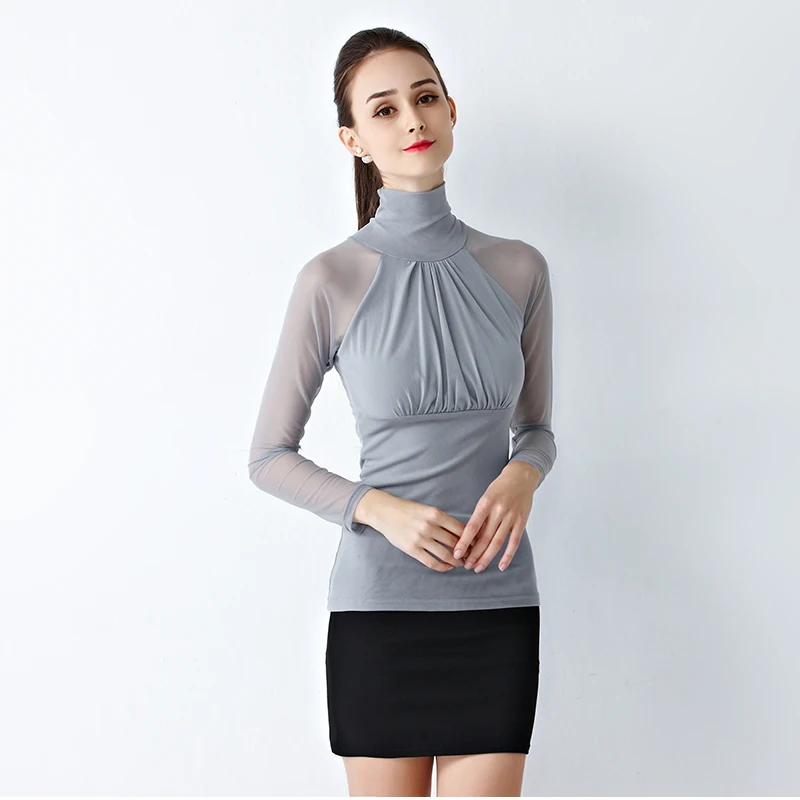 Весенне-осенняя Сексуальная Женская сетчатая белая серая блузка 2017 однотонные