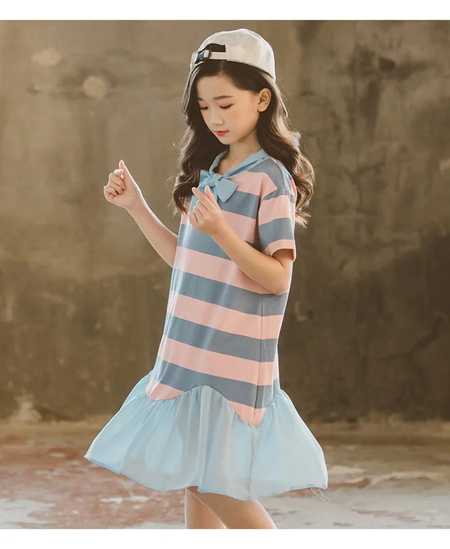 Jargazol Kids Dresses for Girls Vestidos Teenagers Children Clothes Chiffon Splicing Shirt-dress Korean Girl Princess Dress | Детская