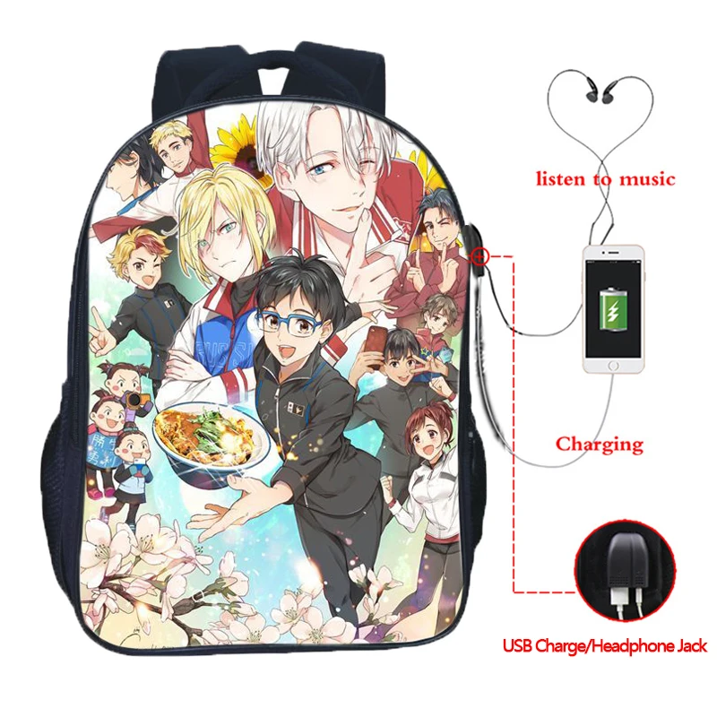 Boys Teens Yuri On Ice Yuri!!! on Victor USB Charge School Bags Men Boy Beautiful Backpacks | Багаж и сумки