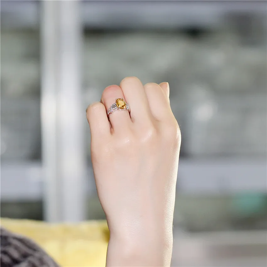 Almei 2.2CT желтый цитрин 925 Стерлинговое серебро обручальные кольца Изысканные