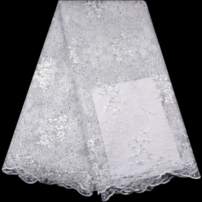 

Wholesale Nigeria Beaded Lace Fabric High Quality African White Lace Fabric French Tulle Fabric For Wedding Dress Net Lace 969