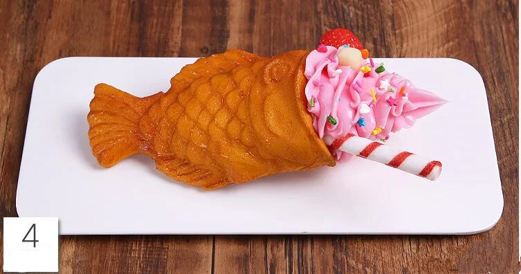 Муляж мороженого рыбы Taiyaki образец; шоколад матча рыбные конусы; моделирование рыбные конусы еда дисплей Модель