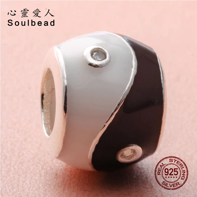 Soulbead S925 Стерлинговое серебро ювелирные изделия бусины эмаль китайский Инь Ян с