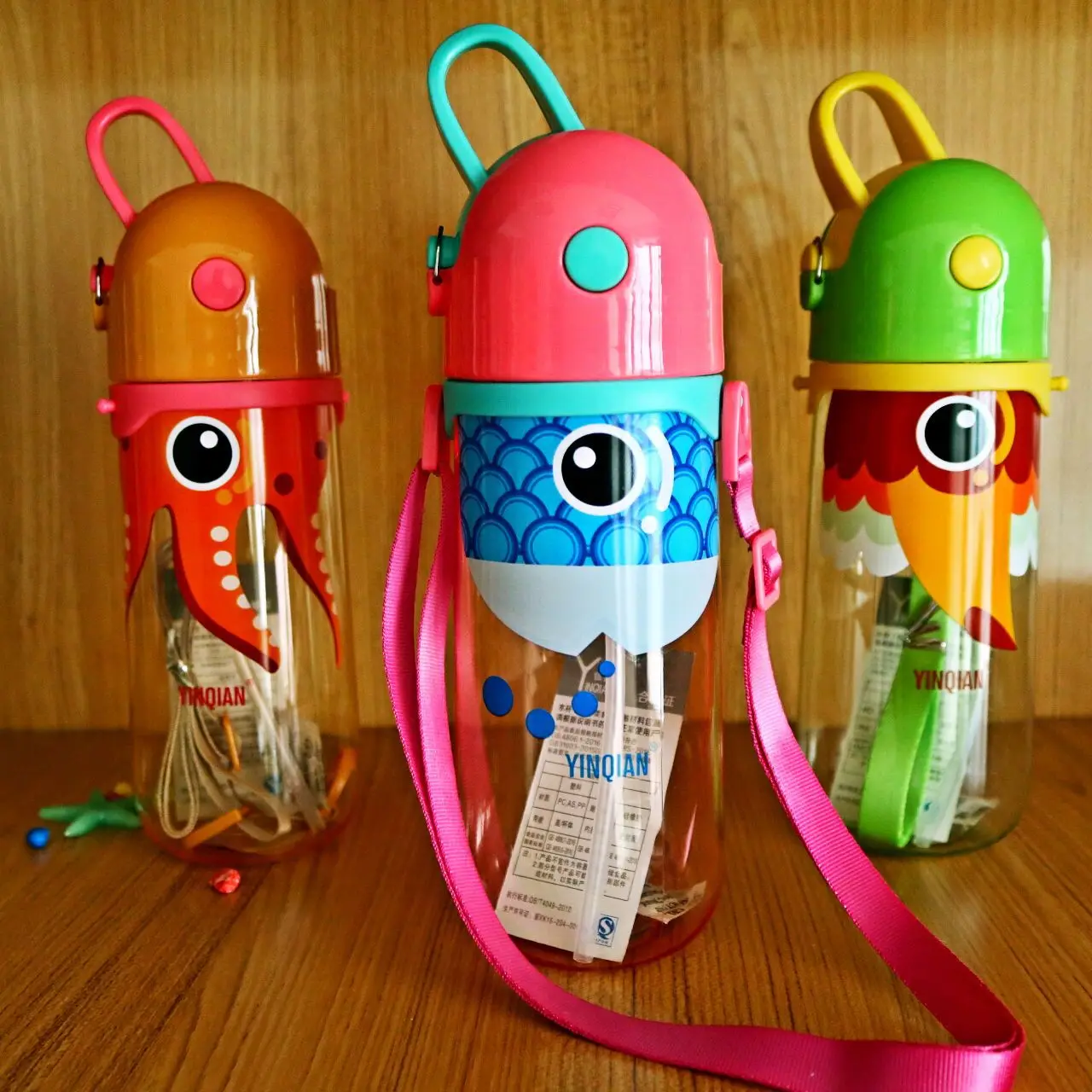 450 мл Детские Мультяшные животные пластиковые бутылки для воды с веревкой