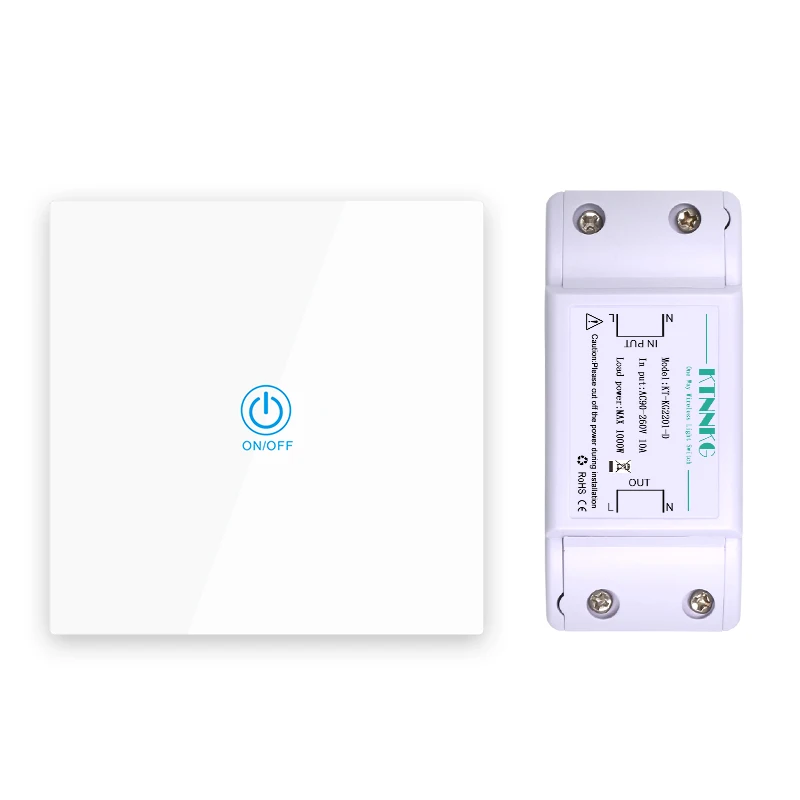 white KTNNKG 110V 220C 1 банда Сенсорная панель Пульт дистанционного управления Светильник Универсальный RF Приемник 433Mhz 10A по умолчанию на закаленном стекле - Цвет: white
