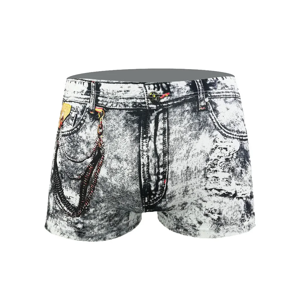 Fashion Men's Boxer Sexy Denim Printed Dollar Pocket Shorts Pants Underpants Male Panties Tрусы Mужские | Мужская одежда