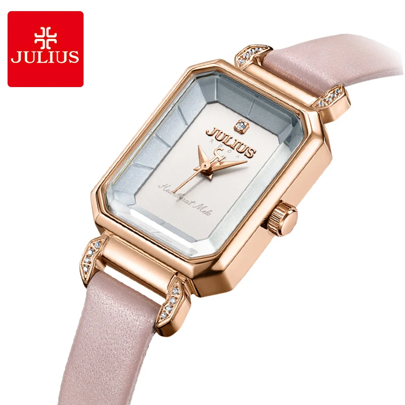 Часы наручные JULIUS женские кварцевые роскошные прямоугольные с кожаным браслетом