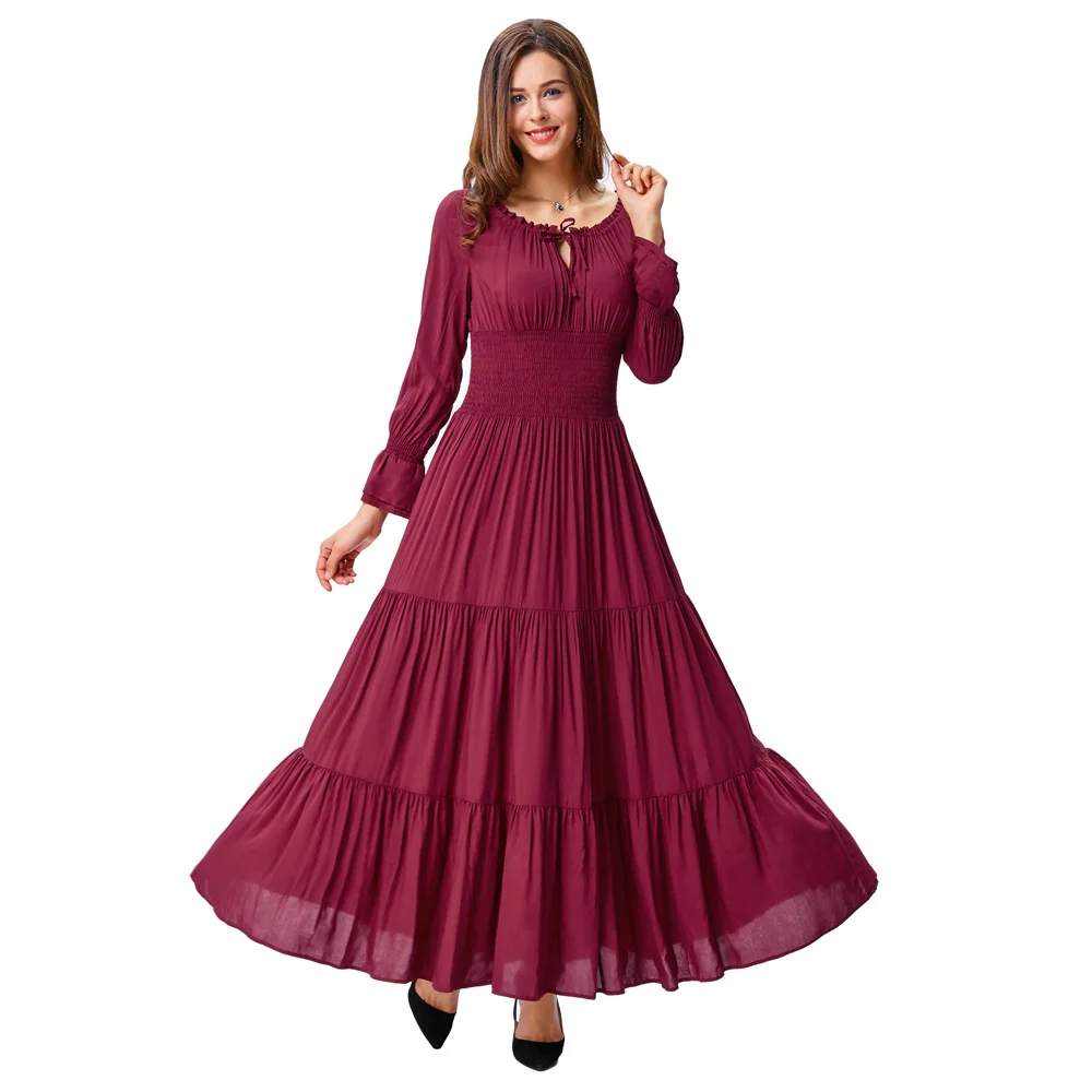 Женское длинное платье Belle Poque летнее черное из хлопка с длинным рукавом