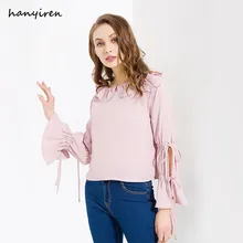 Nvyou gou Young Fashion блузка с расклешенными рукавами, Многослойные оборки, Повседневная Блузка для женщин, милые розовые топы с отложным воротником и рюшами