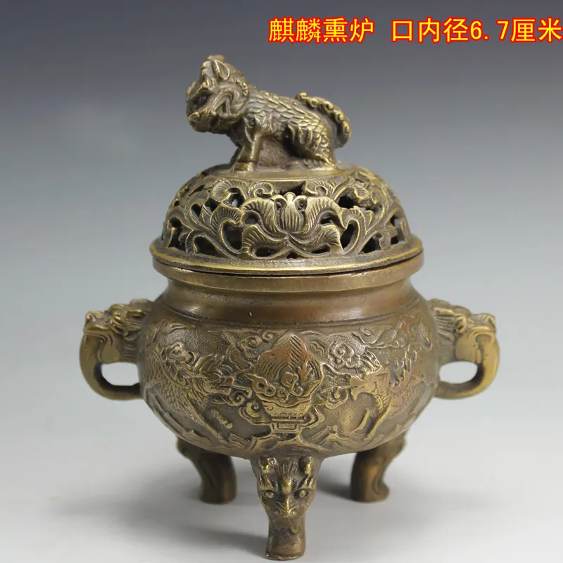Фимиам ладана диск башня Античная Латунь Медь kylin дым печи Xuande ароматерапия