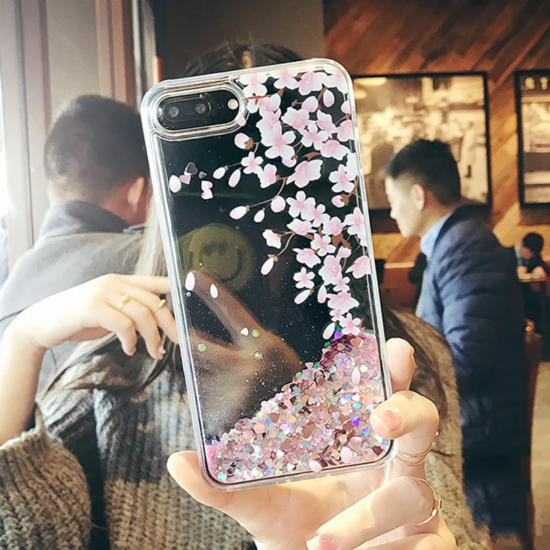 Динамический чехол с жидкими блестками для iPhone 8 7 6 6S Plus свежими цветами тюльпанов
