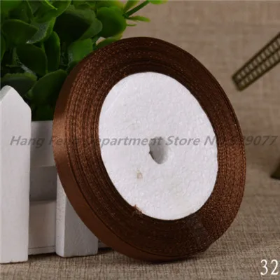 Brown 25 ярдов/10/15/20 мм Grosgrain атласные ленты для бантом ручной работы ремесла свадебные для рождественской вечеринки украшение подарочная упаковка с шелковой лентой - Цвет: Brown
